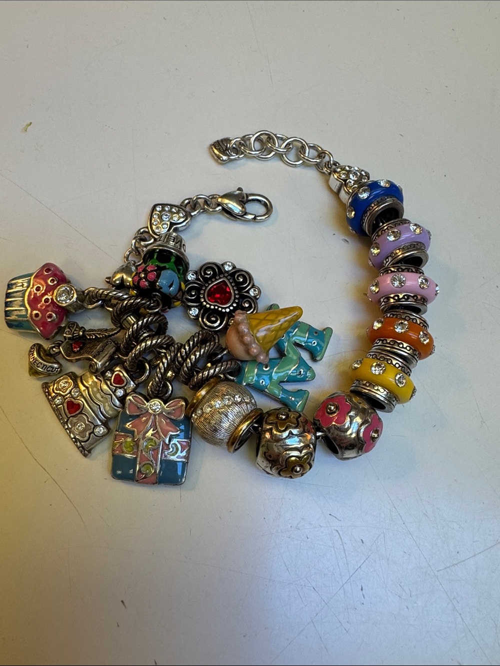 Brighton 16 enamel charm bracelet, silver plated EUC